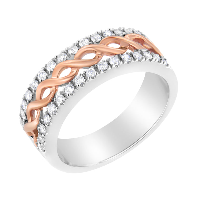 10K White and Rose Gold 1/3 Cttw Diamond Split Shank and Infinity Ribbon Band Ring (I-J Color, I1-I2 Clarity) - Size 6