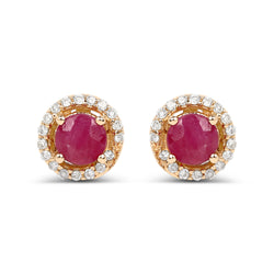 0.71 Carat Genuine Ruby and White Diamond 14K Yellow Gold Earrings