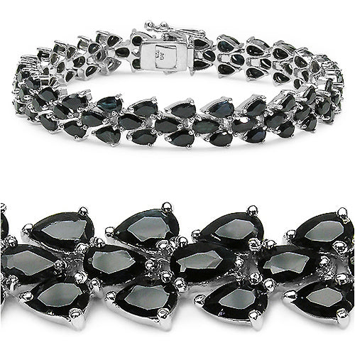 20.70 Carat Genuine Black Sapphire Sterling Silver Bracelet