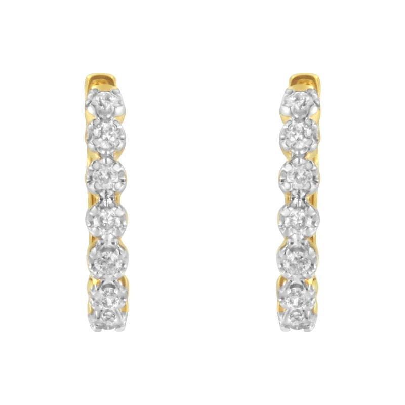 10KT Yellow Gold Diamond Huggy Hoop Earrings (1/2 cttw, J-K Color, I2-I3 Clarity)
