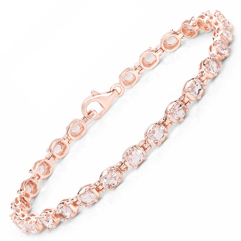 14K Rose Gold Plated 3.90 Carat Genuine Morganite .925 Sterling Silver Bracelet