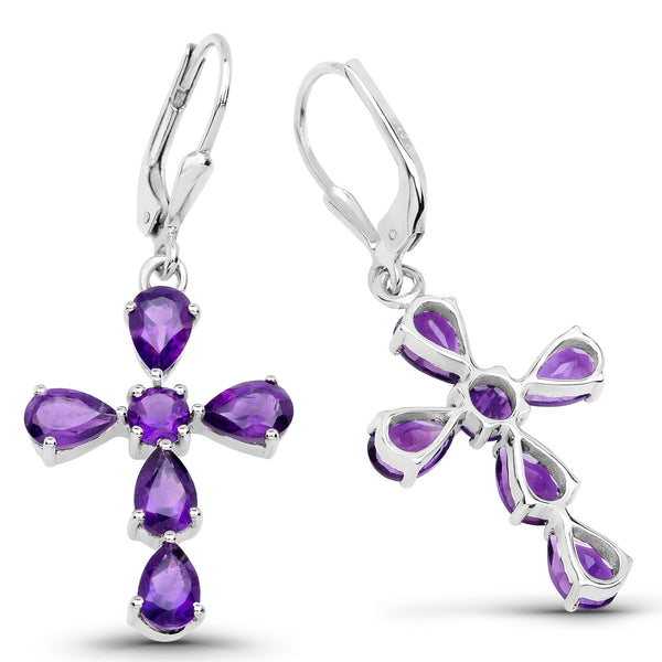 4.18 Carat Genuine Amethyst .925 Sterling Silver Earrings