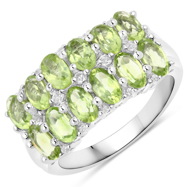 2.92 Carat Genuine Peridot and White Topaz .925 Sterling Silver Ring