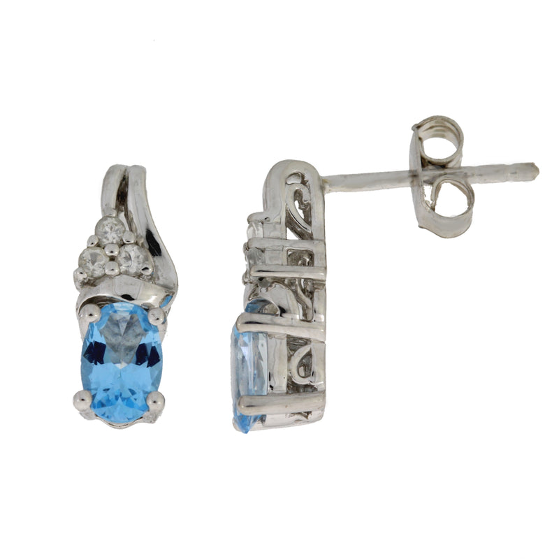 1.20ct Blue Topaz White Topaz Earrings Sterling Silver