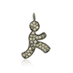 925 Sterling Silver Pave Diamond Running Man Pendant Women's Oxidized Jewelry
