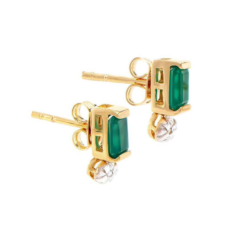 1.12 TW CTS GREEN AGATE & DIAMONDS 18K GOLD PLATED DESIGNER  EAR-RINGS