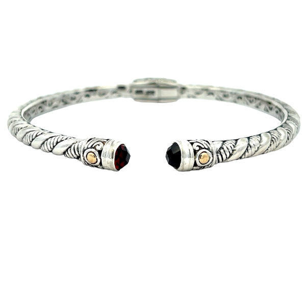 Garnet Bangle Bracelet Sterling Silver 18KT Gold