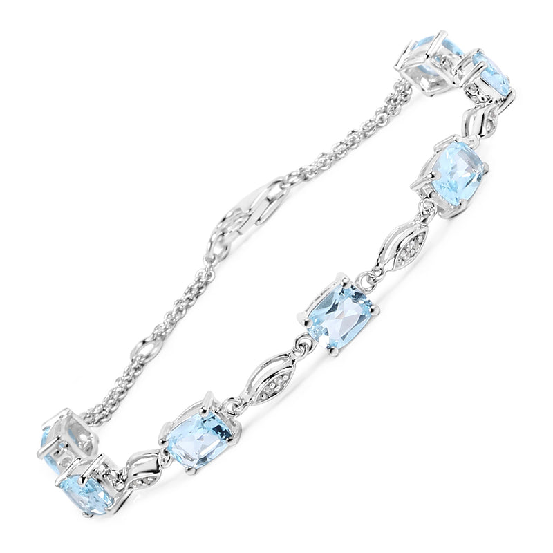 7.12 Carat Genuine Blue Topaz and White Topaz .925 Sterling Silver Bracelet