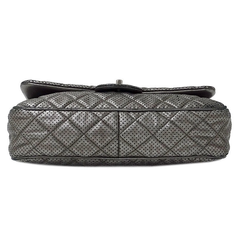 Chanel Matelasse Womens Leather Shoulder Bag Metallic Gray