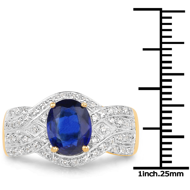 14K Yellow Gold Plated 2.56 Carat Genuine Kyanite and White Topaz .925 Sterling Silver Ring