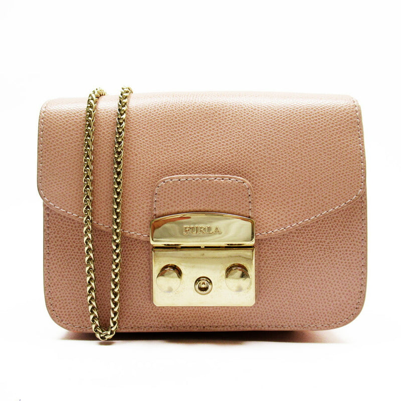 Furla Shoulder Bag Metropolis Mini Pink Gold Leather