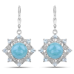 9.03 Carat Genuine Aquamarine and White Diamond .925 Sterling Silver Earrings