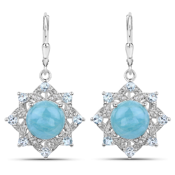 9.03 Carat Genuine Aquamarine and White Diamond .925 Sterling Silver Earrings