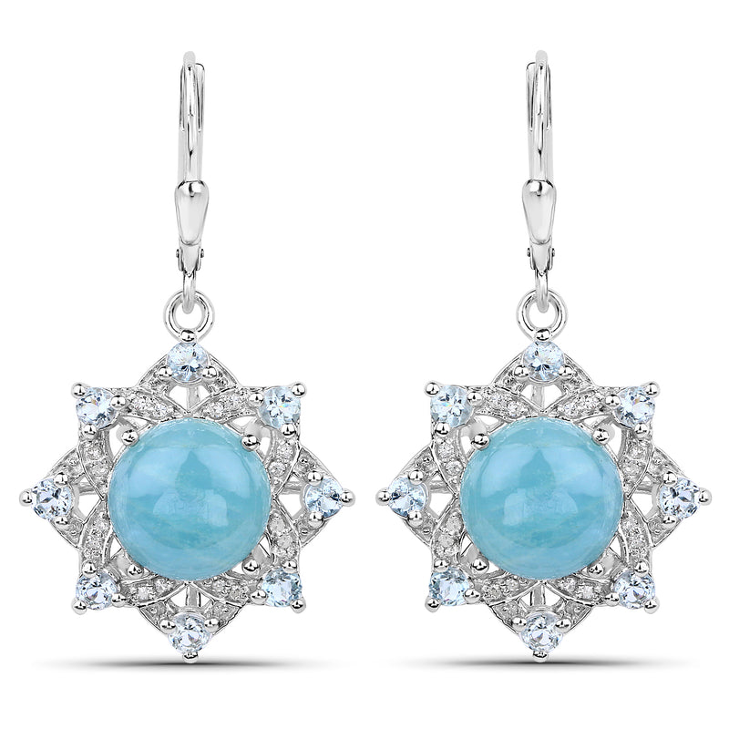 9.03 Carat Genuine Aquamarine and White Diamond .925 Sterling Silver Earrings