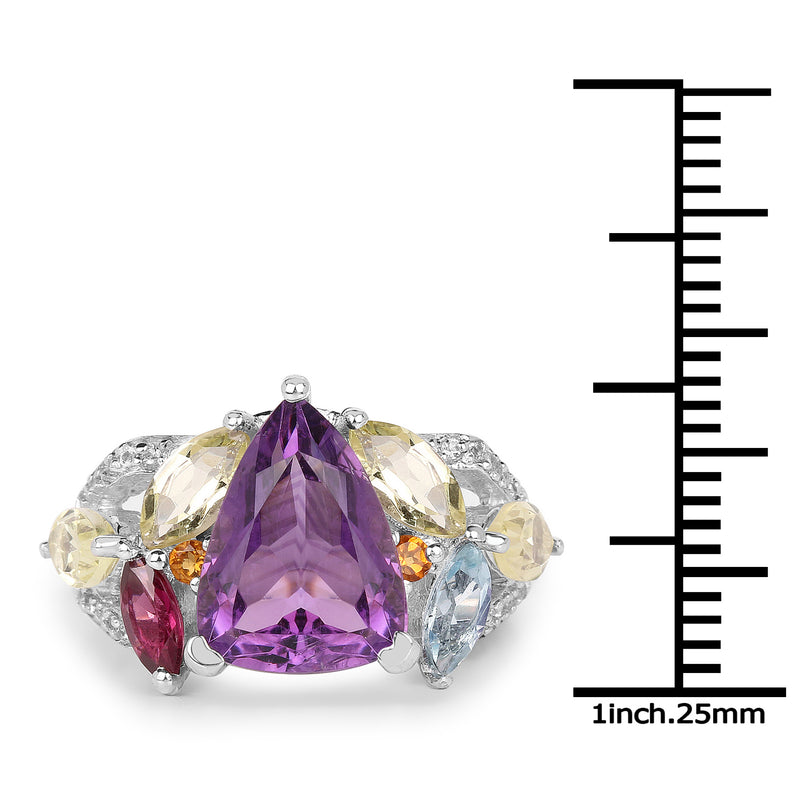 6.30 Carat Genuine Multi Stone .925 Sterling Silver Ring