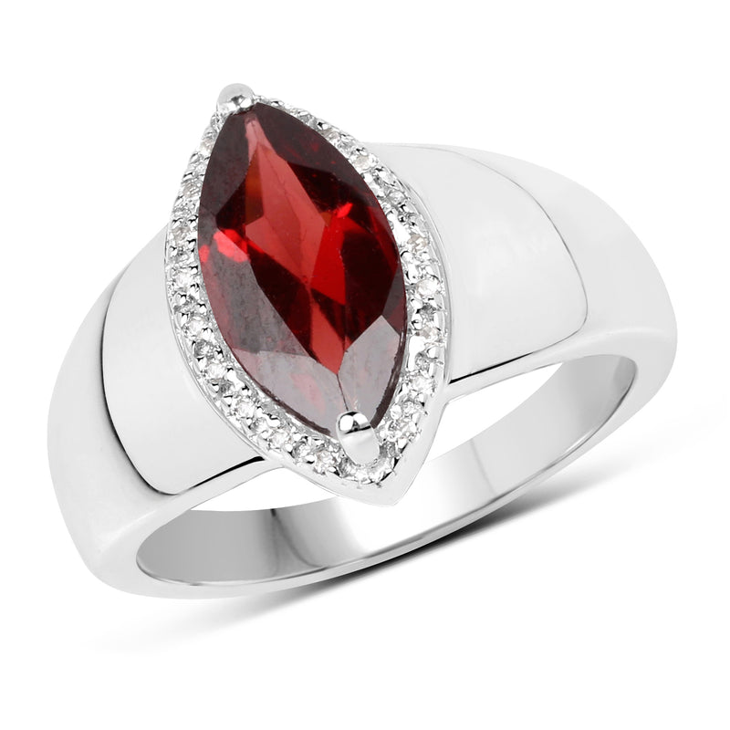 2.06 Carat Genuine  Garnet and White Topaz .925 Sterling Silver Ring