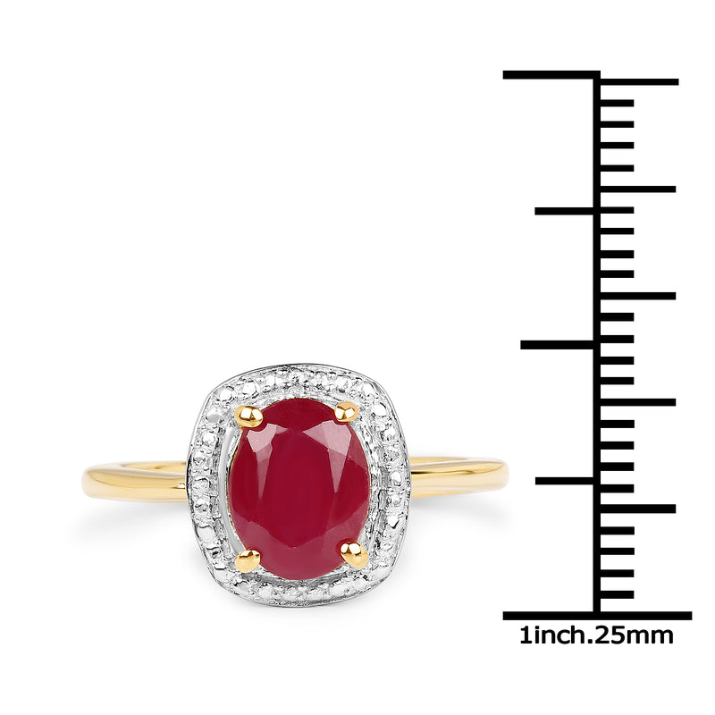 14K Yellow Gold Plated 2.30 Carat Glass Filled Ruby .925 Sterling Silver Ring