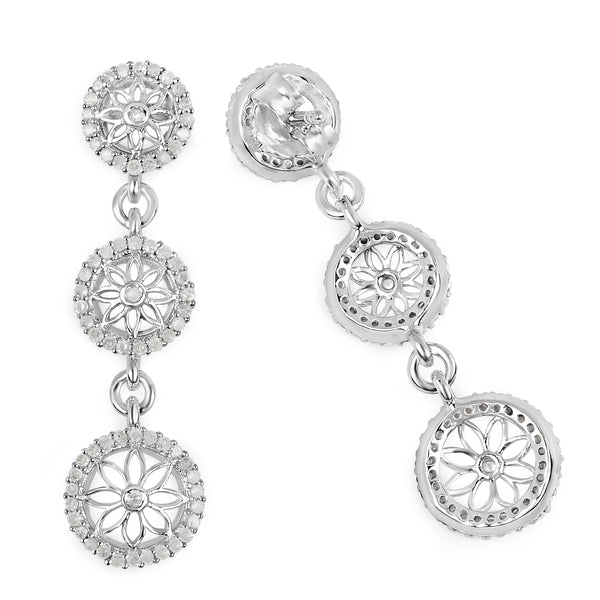 0.80 Carat Genuine White Diamond .925 Sterling Silver Earrings