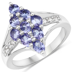 1.71 Carat Genuine Tanzanite and White Topaz .925 Sterling Silver Ring