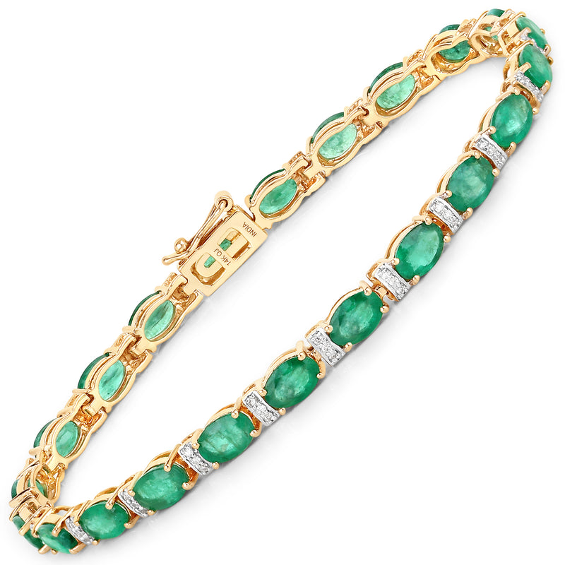 9.94 Carat Genuine Zambian Emerald and White Diamond 14K Yellow Gold Bracelet