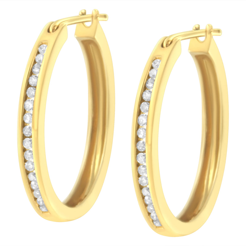 10K Yellow Gold 1/4 cttw Channel Set Diamond Hoop Earrings (I-J Clarity, I2-I3 Color)