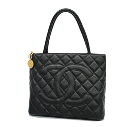 Auth Chanel Reprint Tote Womens Caviar Leather HandbagTote Bag Black