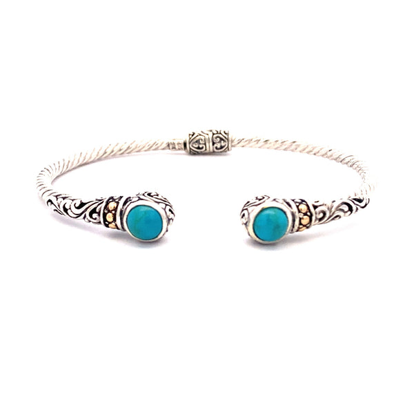 Turquoise Bangle Bracelet Sterling Silver 18KT Gold