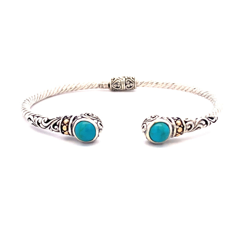 Turquoise Bangle Bracelet Sterling Silver 18KT Gold