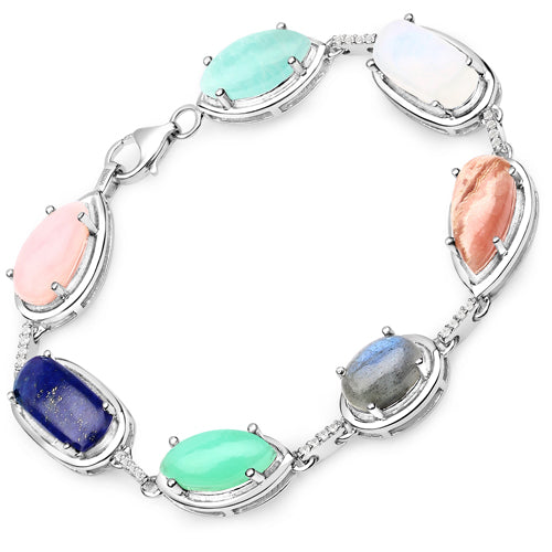 22.85 Carat Genuine Muti Stone .925 Sterling Silver Bracelet