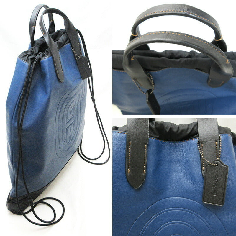 Coach COACH Rucksack Backpack Bag Drawstring Blue Black Mens Womens Leather Nylon E1921-76154 B4 Compatible