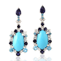 Drop/Dangle Earrings Prong Set Turquoise Gemstone 925 Sterling Silver Jewelry