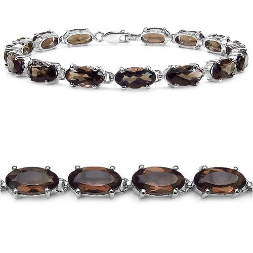 17.10 Carat Genuine Smoky Quartz .925 Sterling Silver Bracelet