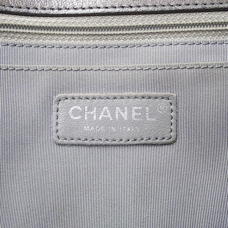 Chanel Matelasse Womens Leather Shoulder Bag Metallic Gray