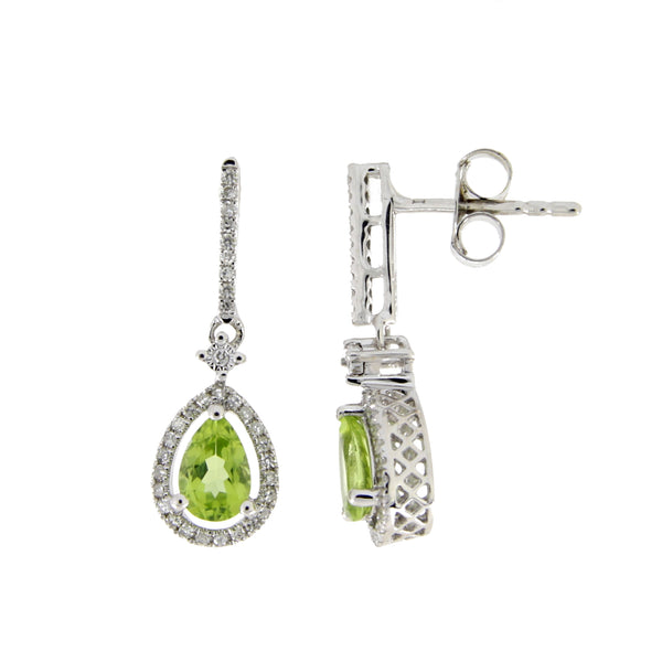 1.10ct Peridot Diamond Dangle Earrings 14KT White Gold