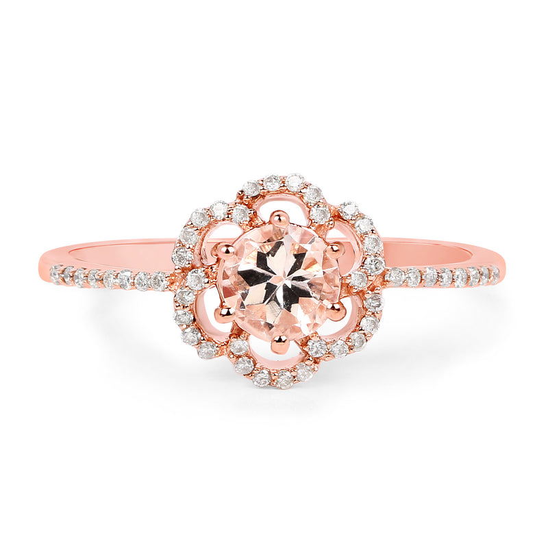 0.54 Carat Genuine Morganite and White Diamond 14K Rose Gold Ring