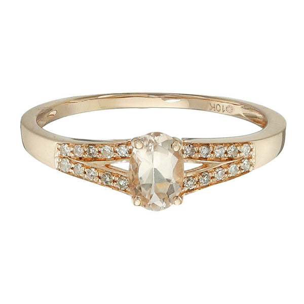 10K Rose Gold With Morganite , Diamond Ring