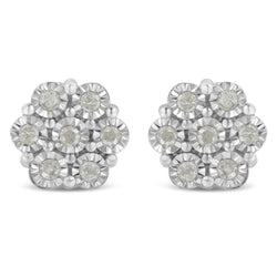 .925 Sterling Silver 1/2 Cttw Round-Cut Diamond Miracle-Set Floral Cluster Button Stud Earrings (I-J Color, I2-I3 Clarity)