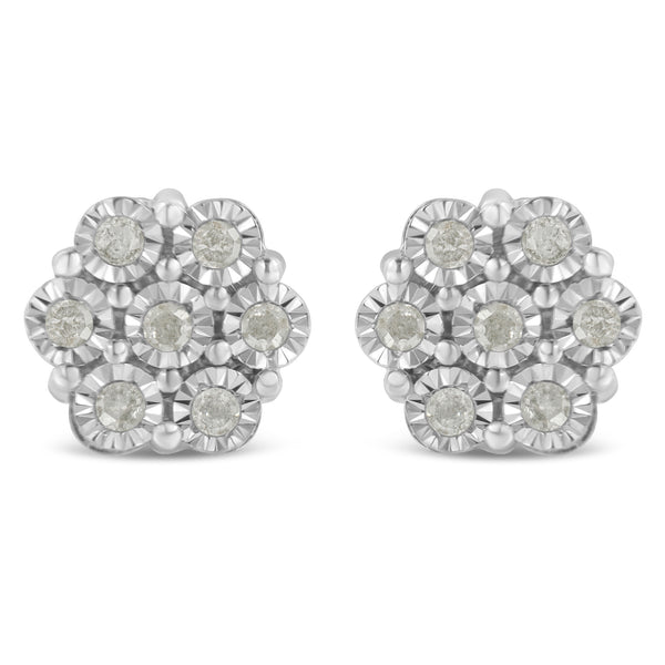 .925 Sterling Silver 1/2 Cttw Round-Cut Diamond Miracle-Set Floral Cluster Button Stud Earrings (I-J Color, I2-I3 Clarity)