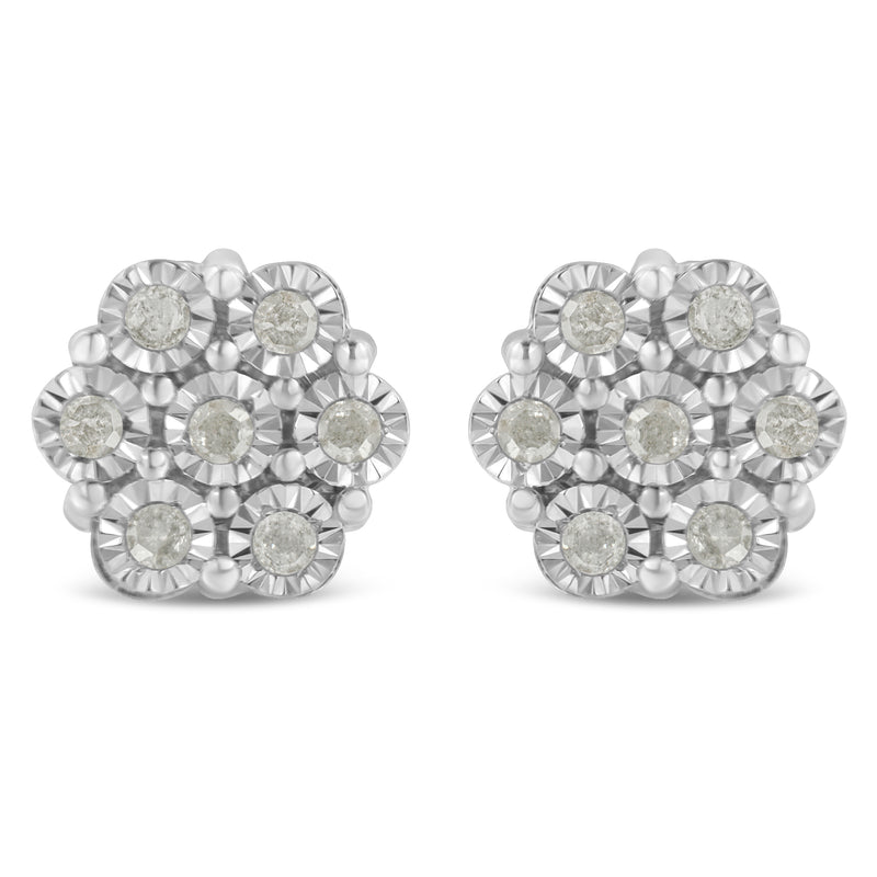 .925 Sterling Silver 1/2 Cttw Round-Cut Diamond Miracle-Set Floral Cluster Button Stud Earrings (I-J Color, I2-I3 Clarity)