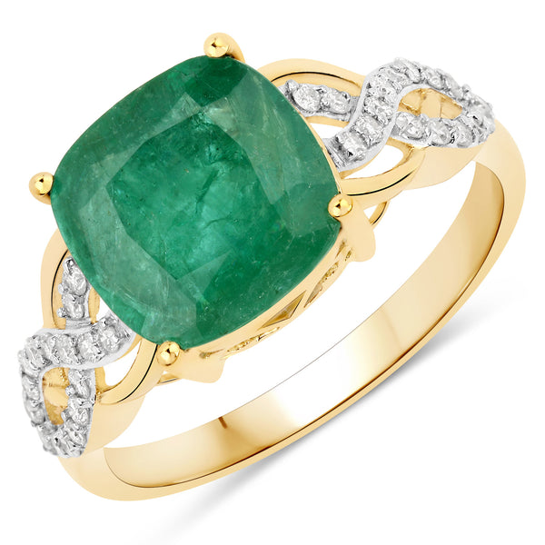 2.96 Carat Genuine Zambian Emerald and White Diamond 14K Yellow Gold Ring