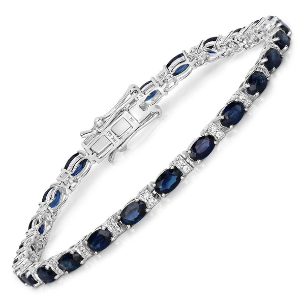 5.73 Carat Genuine Blue Sapphire and White Diamond 18K White Gold Bracelet