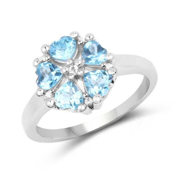 1.45 Carat Genuine Swiss Blue Topaz & White Topaz .925 Sterling Silver Ring