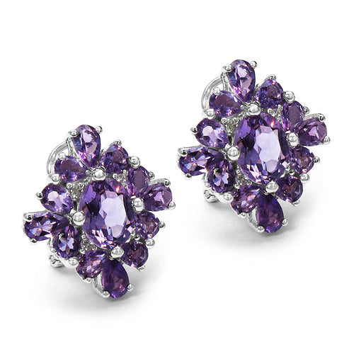 6.94 Carat Genuine Amethyst & White Topaz .925 Sterling Silver Earrings