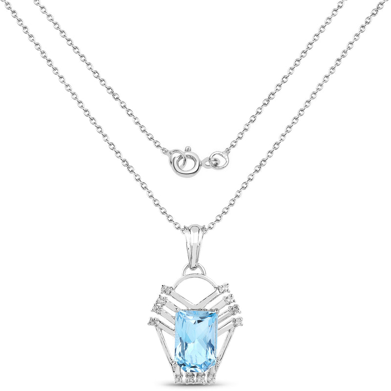 5.76 Carat Genuine Swiss Blue Topaz & White Topaz .925 Sterling Silver Pendant