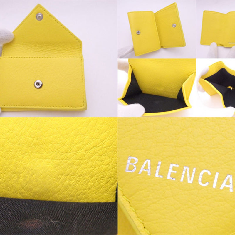 Balenciaga BALENCIAGA Wallet Paper Yellow Leather Tri-Fold Women's