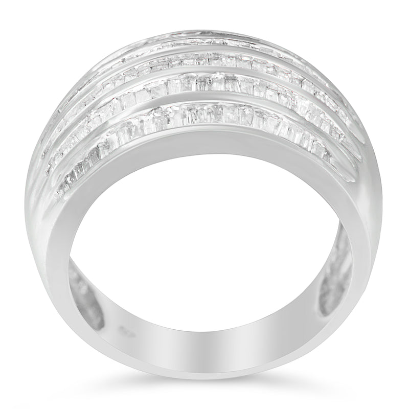 .925 Sterling Silver 1.0 Cttw Baguette-Cut Diamond 6-Row Channel Set Domed Tapered Cocktail Fashion Ring (H-I Color, I2-I3 Clarity) - Size 6-1/2