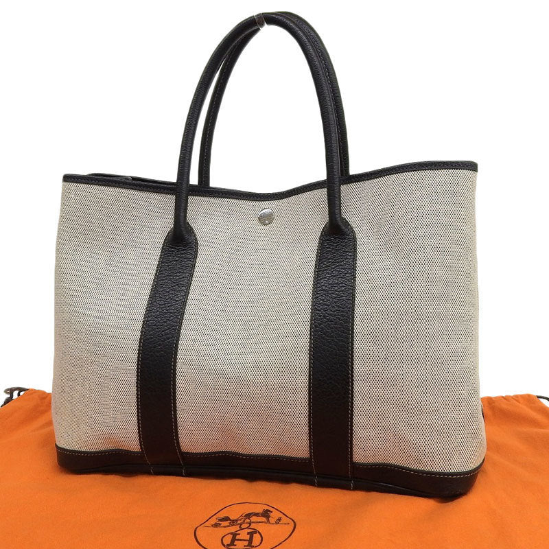 Hermes Garden Womens Toile HBuffalo Leather Tote Bag BlackNatural