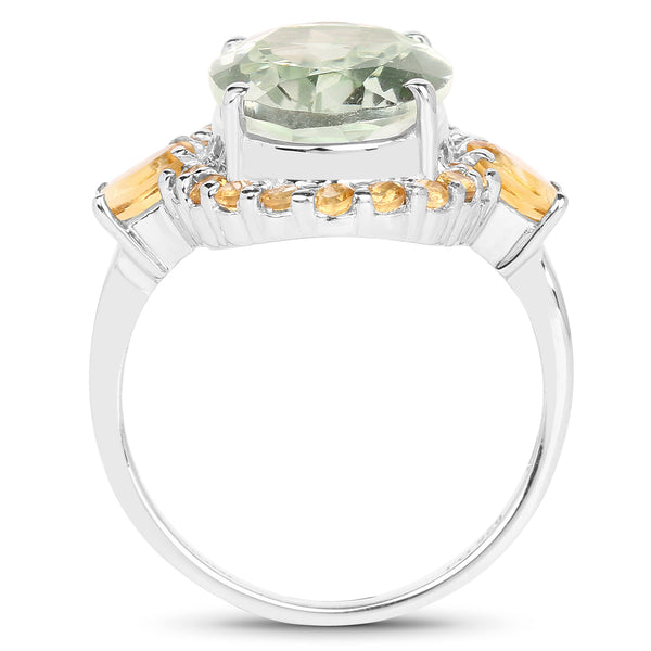 6.00 Carat Genuine Green Amethyst and Citrine .925 Sterling Silver Ring