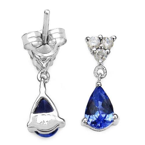 0.86 Carat Tanzanite & White Diamond 14K White Gold Earrings