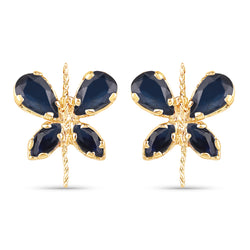 1.14 Carat Genuine Blue Sapphire 14K Yellow Gold Earrings